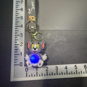 Tom & Jerry Grey Cat LED Keychain - Light up Red/Blue Light